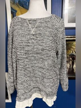 Relativity Black and White Striped Boatneck Sweater